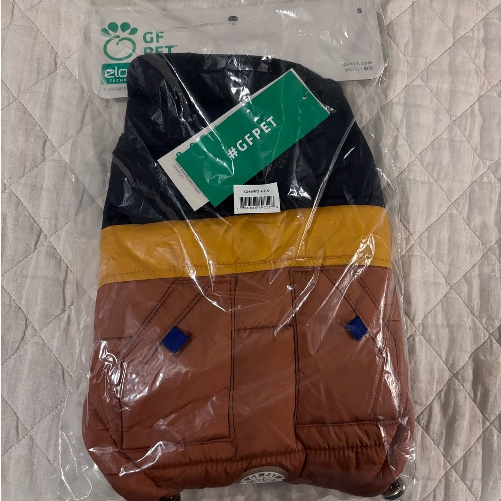 GF Pet Elasto-Fit Retro Dog Puffer Coat, Hazel, small